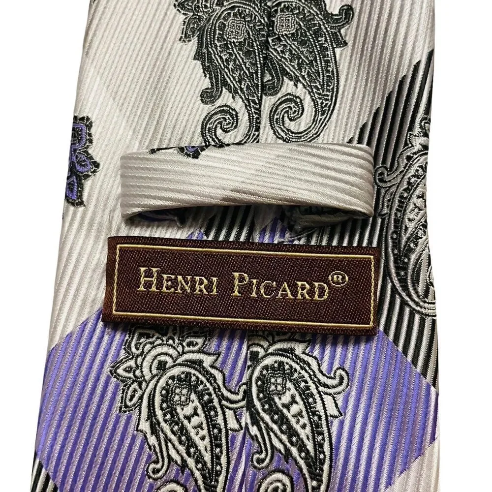 Henri Picard Purple Paisley Big & Tall Extra Long Tie
